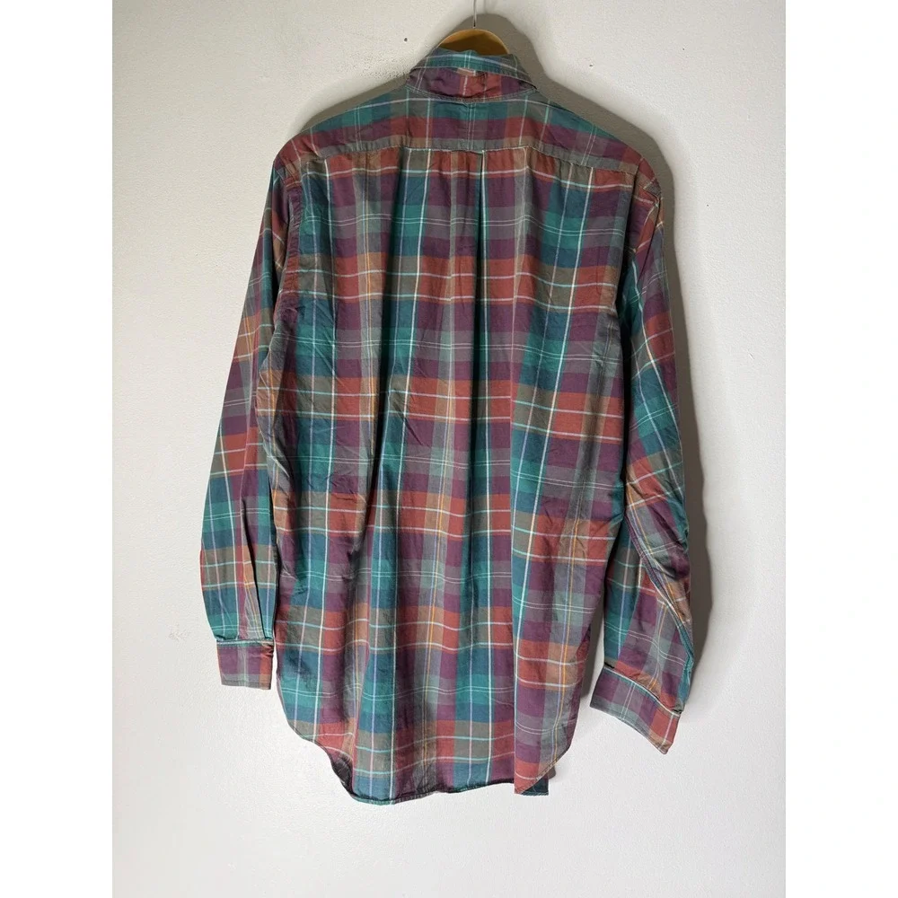 Polo Ralph Lauren Mens Plaid Button Down Shirt 16.5 Burgundy Green Cotton Pony